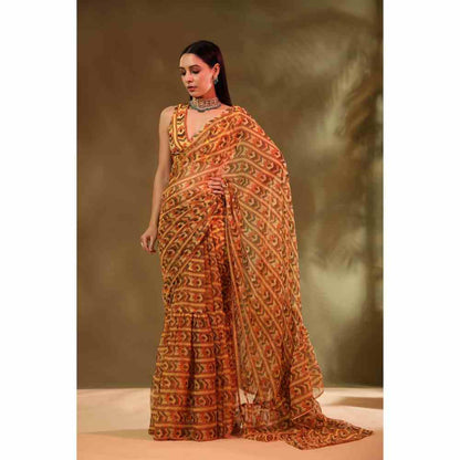 Baise Gaba Yellow Susane Printed Saree with Unstitched Blouse