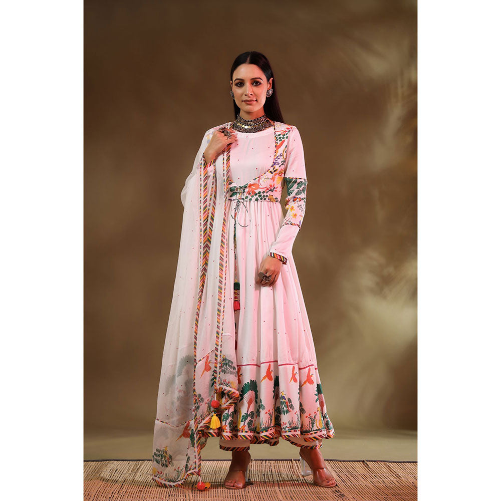 Baise Gaba White Kainaat Anarkali Kurta with Koti (Set of 2)