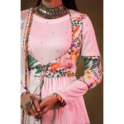 Baise Gaba White Kainaat Anarkali Kurta with Koti (Set of 2)