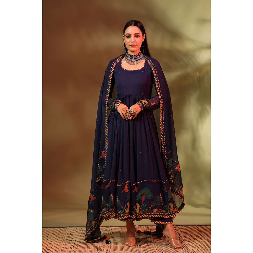 Baise Gaba Navy Blue Noori Anarkali (Set of 3)
