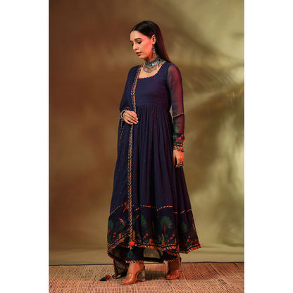 Baise Gaba Navy Blue Noori Anarkali (Set of 3)
