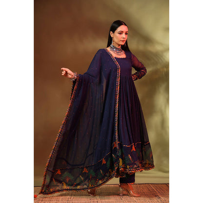 Baise Gaba Navy Blue Noori Anarkali (Set of 3)