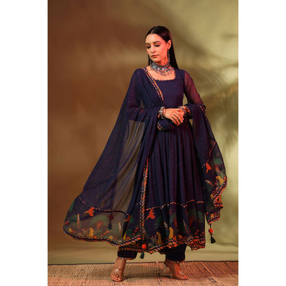 Baise Gaba Navy Blue Noori Anarkali (Set of 3)