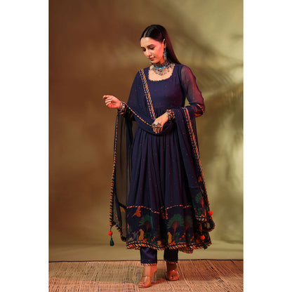 Baise Gaba Navy Blue Noori Anarkali (Set of 3)