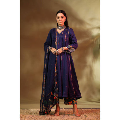 Baise Gaba Navy Blue Mehr Anarkali (Set of 3)