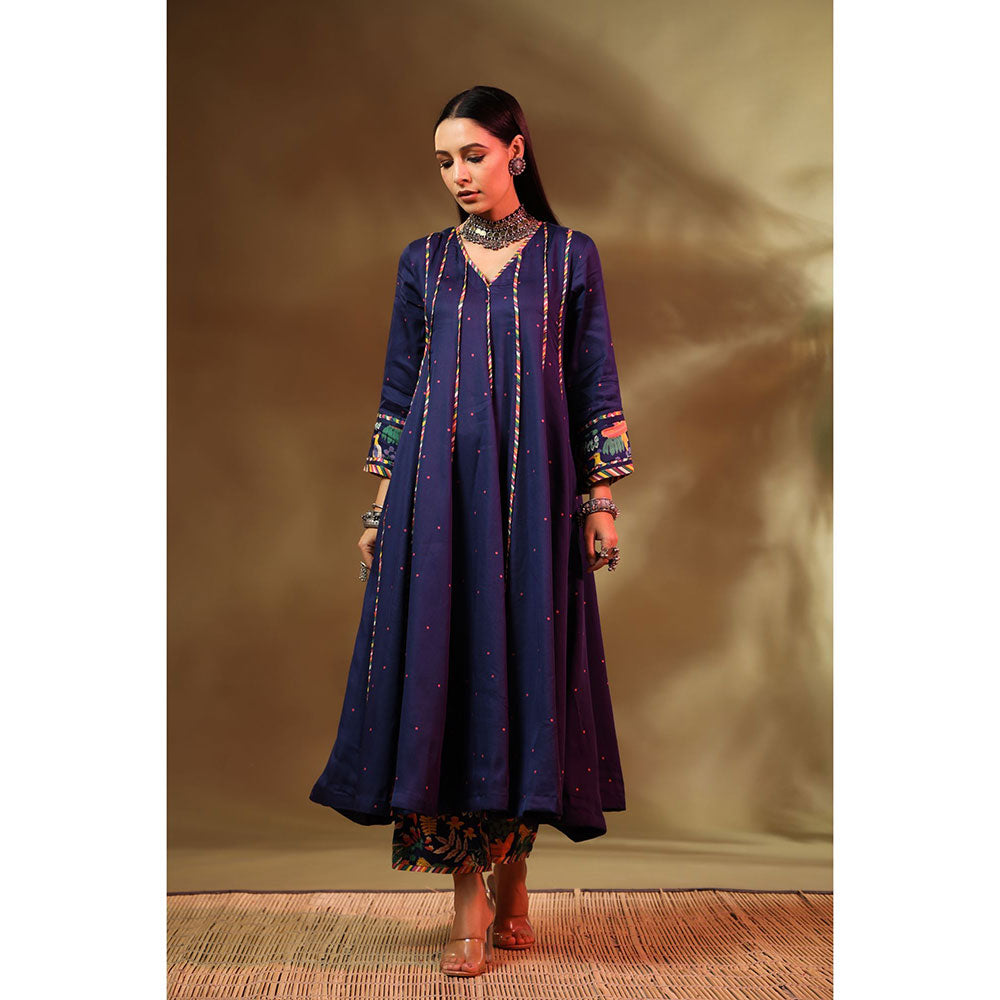 Baise Gaba Navy Blue Mehr Anarkali (Set of 3)