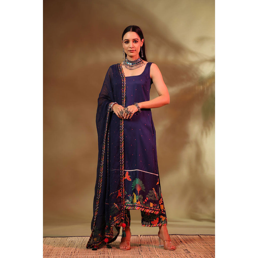 Baise Gaba Navy Blue Hoor Kurta (Set of 3)