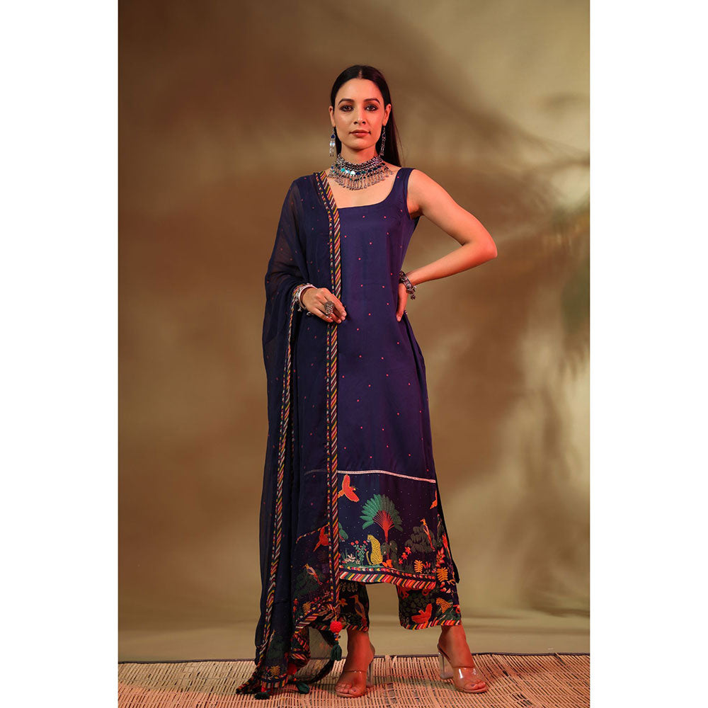 Baise Gaba Navy Blue Hoor Kurta (Set of 3)