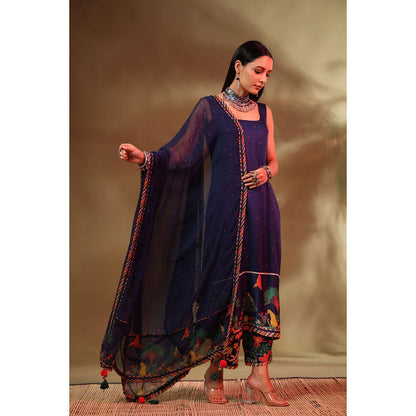 Baise Gaba Navy Blue Hoor Kurta (Set of 3)