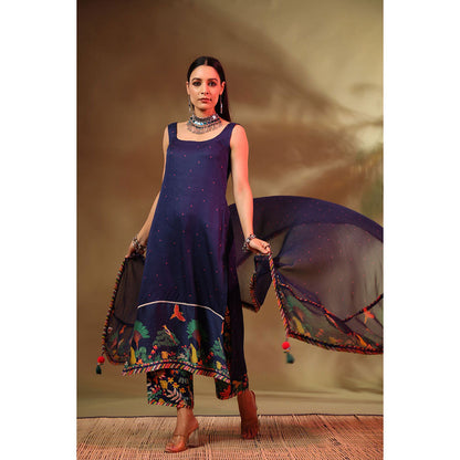 Baise Gaba Navy Blue Hoor Kurta (Set of 3)