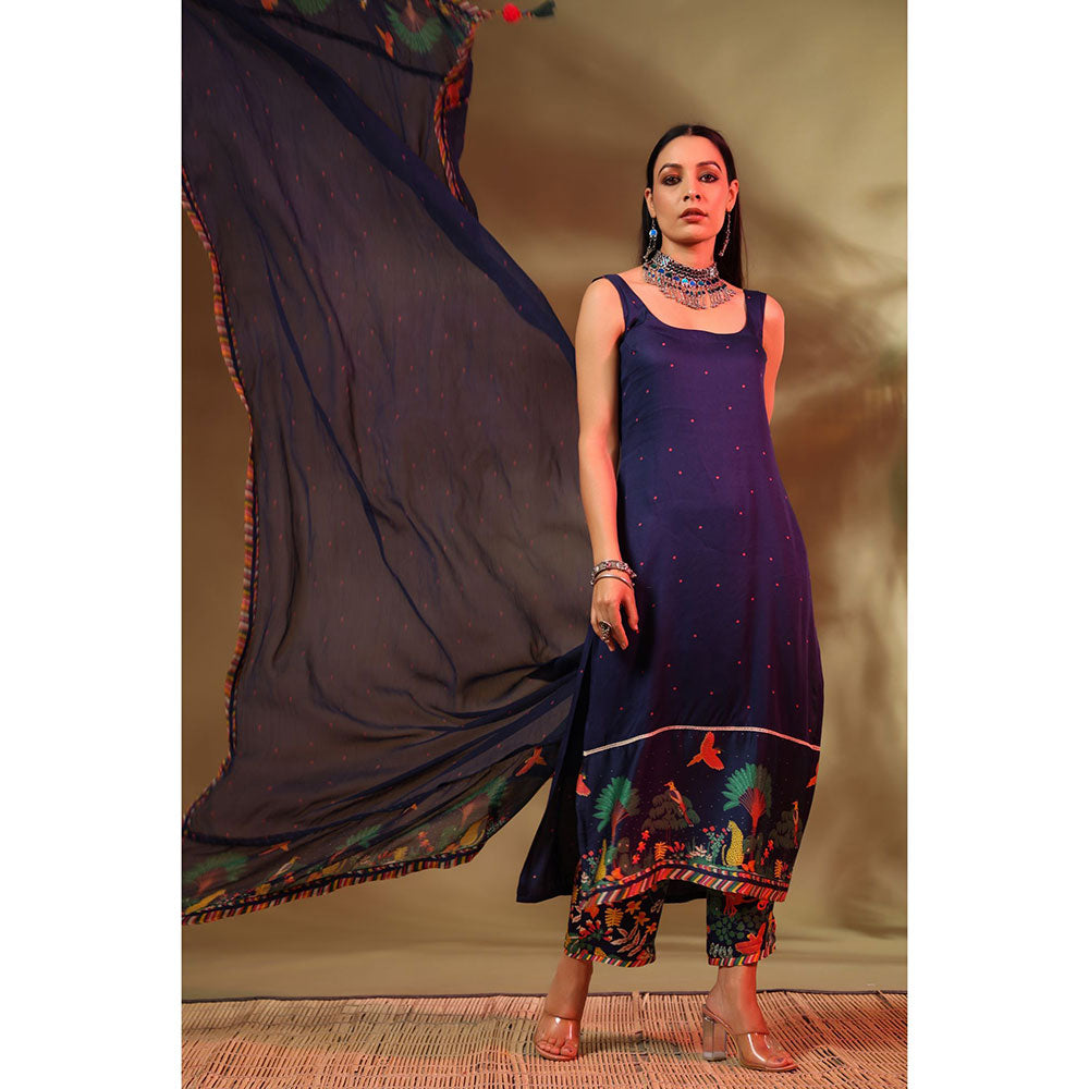 Baise Gaba Navy Blue Hoor Kurta (Set of 3)