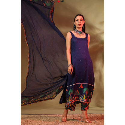 Baise Gaba Navy Blue Hoor Kurta (Set of 3)