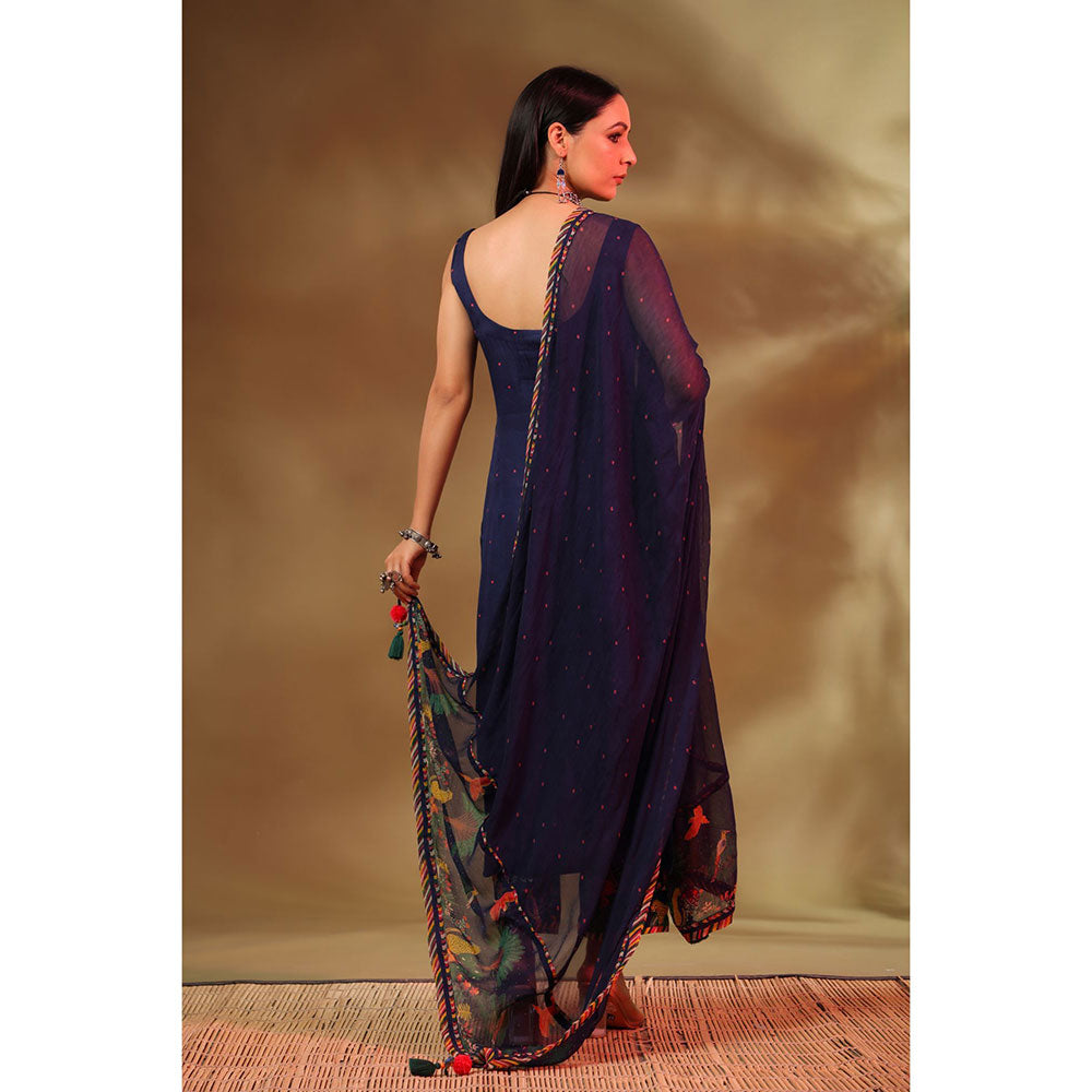 Baise Gaba Navy Blue Hoor Kurta (Set of 3)