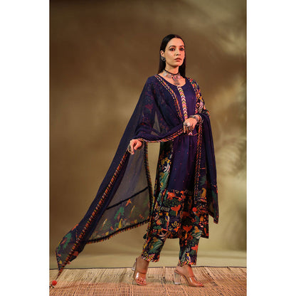 Baise Gaba Navy Blue Saba Kurta (Set of 3)