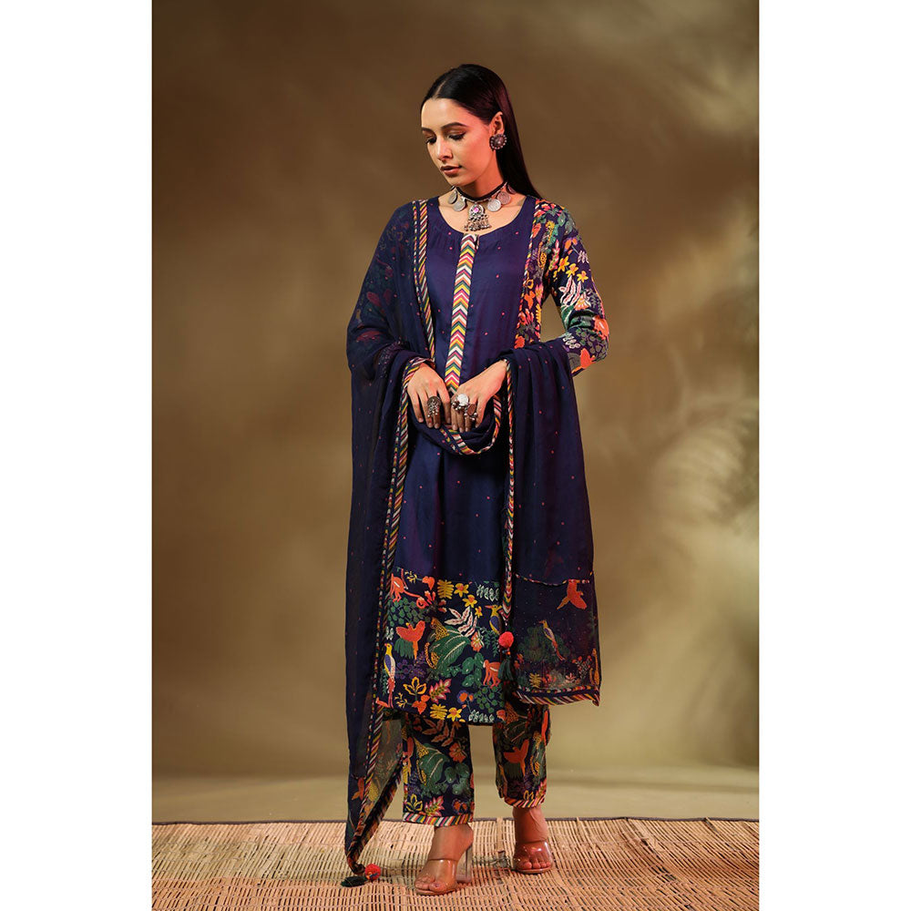 Baise Gaba Navy Blue Saba Kurta (Set of 3)