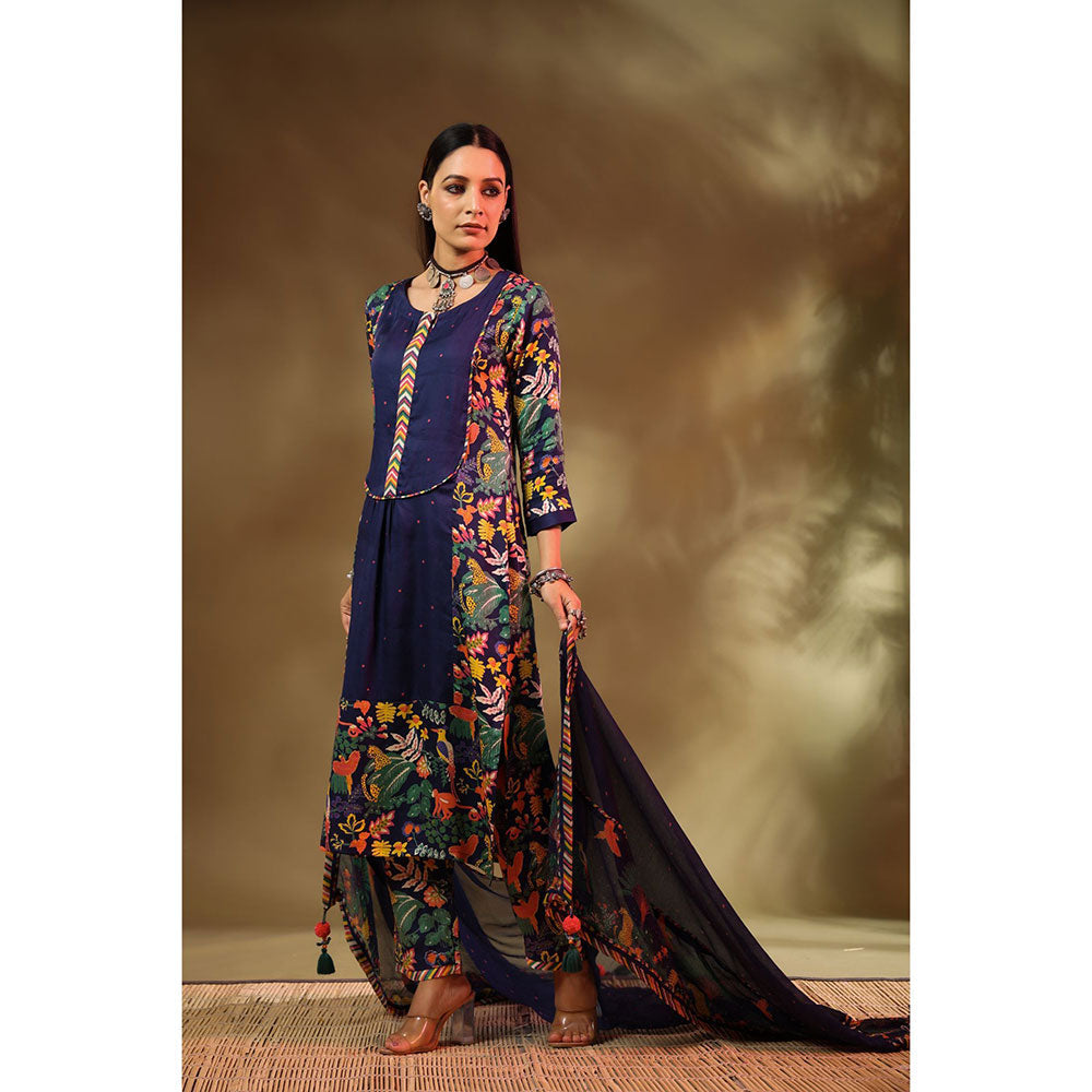 Baise Gaba Navy Blue Saba Kurta (Set of 3)