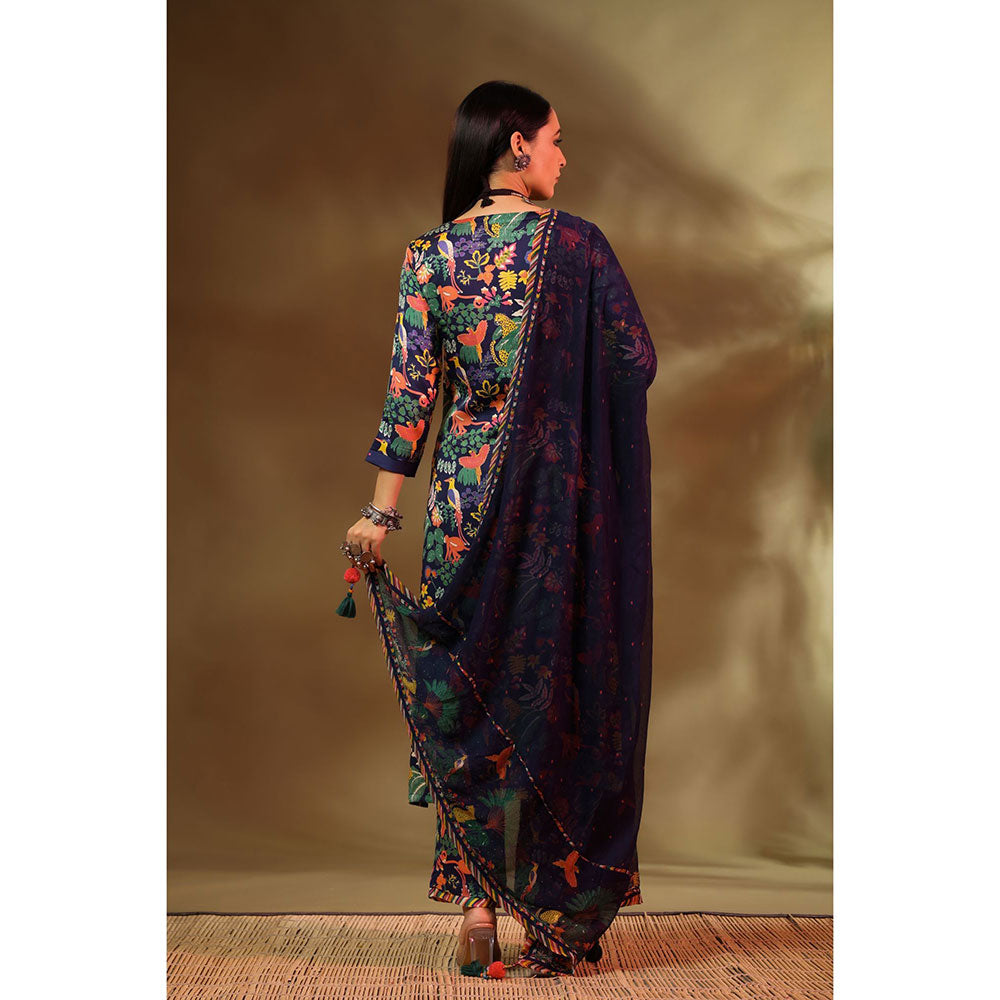 Baise Gaba Navy Blue Saba Kurta (Set of 3)