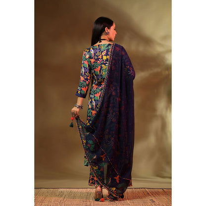 Baise Gaba Navy Blue Saba Kurta (Set of 3)