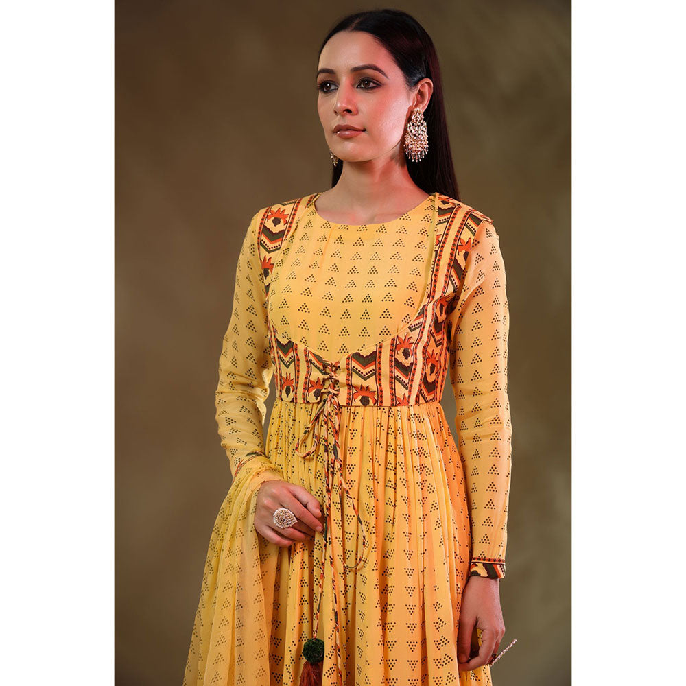 Baise Gaba Yellow Cynthia Anarkali (Set of 4)