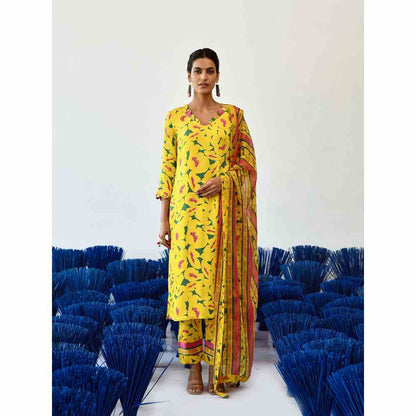 Baise Gaba Piitah Yellow Kurta (Set of 3)