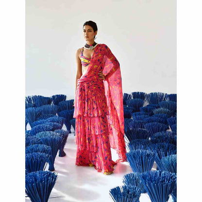Baise Gaba Gulabo Pre-Stitched Saree with Stitched Blouse (Set of 2)