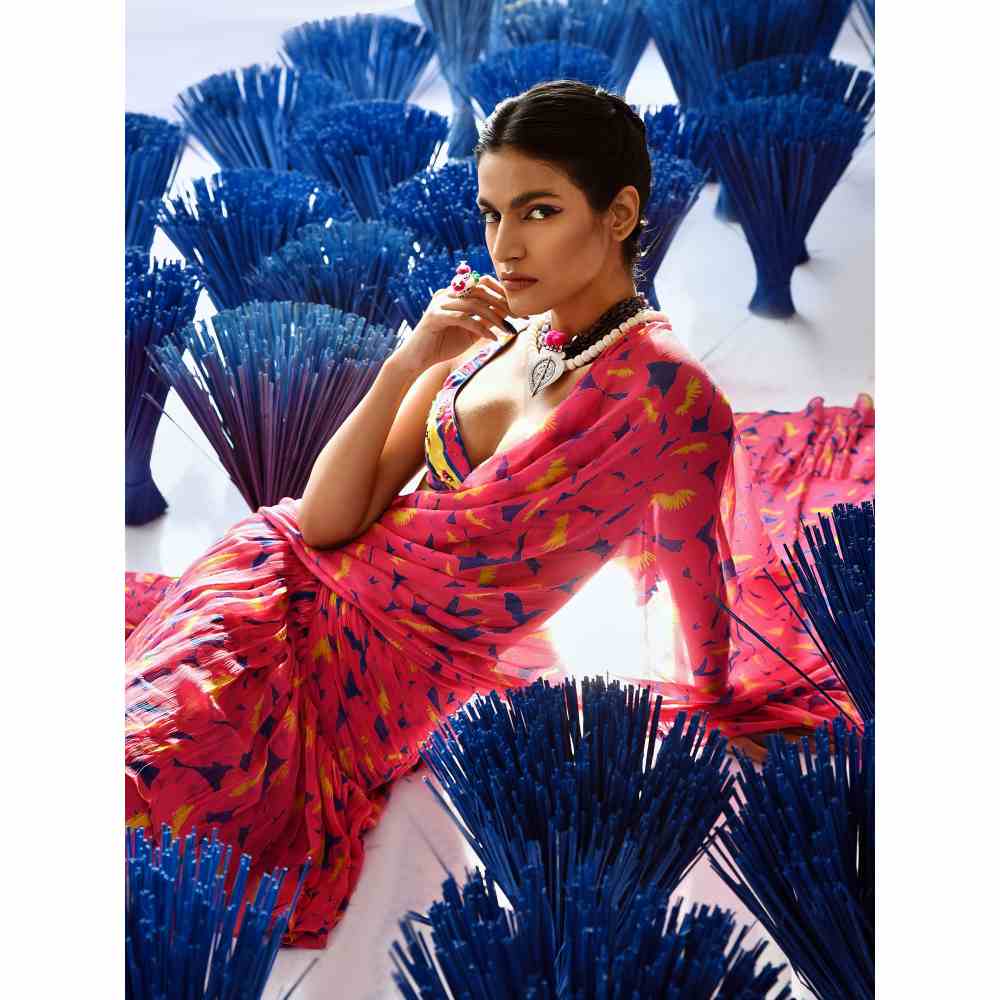 Baise Gaba Gulabo Pre-Stitched Saree with Stitched Blouse (Set of 2)