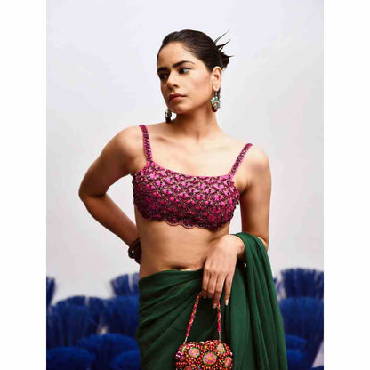 Baise Gaba Rani Ruffle Saree with Stitched Blouse (Set of 2)