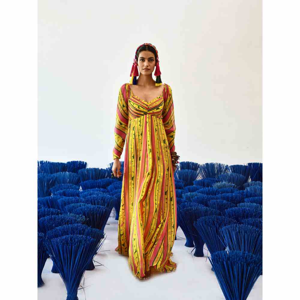 Baise Gaba Thia Printed Maxi Dress in Yellow Color