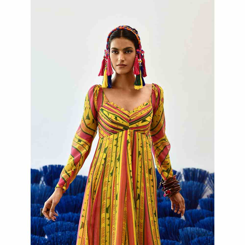 Baise Gaba Thia Printed Maxi Dress in Yellow Color