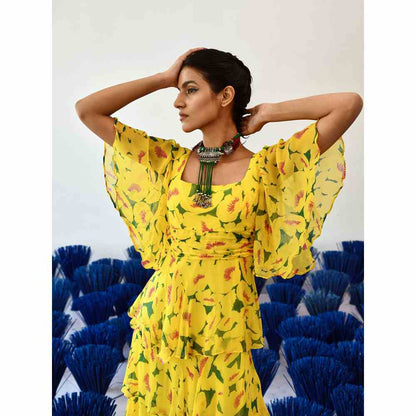 Baise Gaba Suri Printed Maxi Dress in Yellow Color