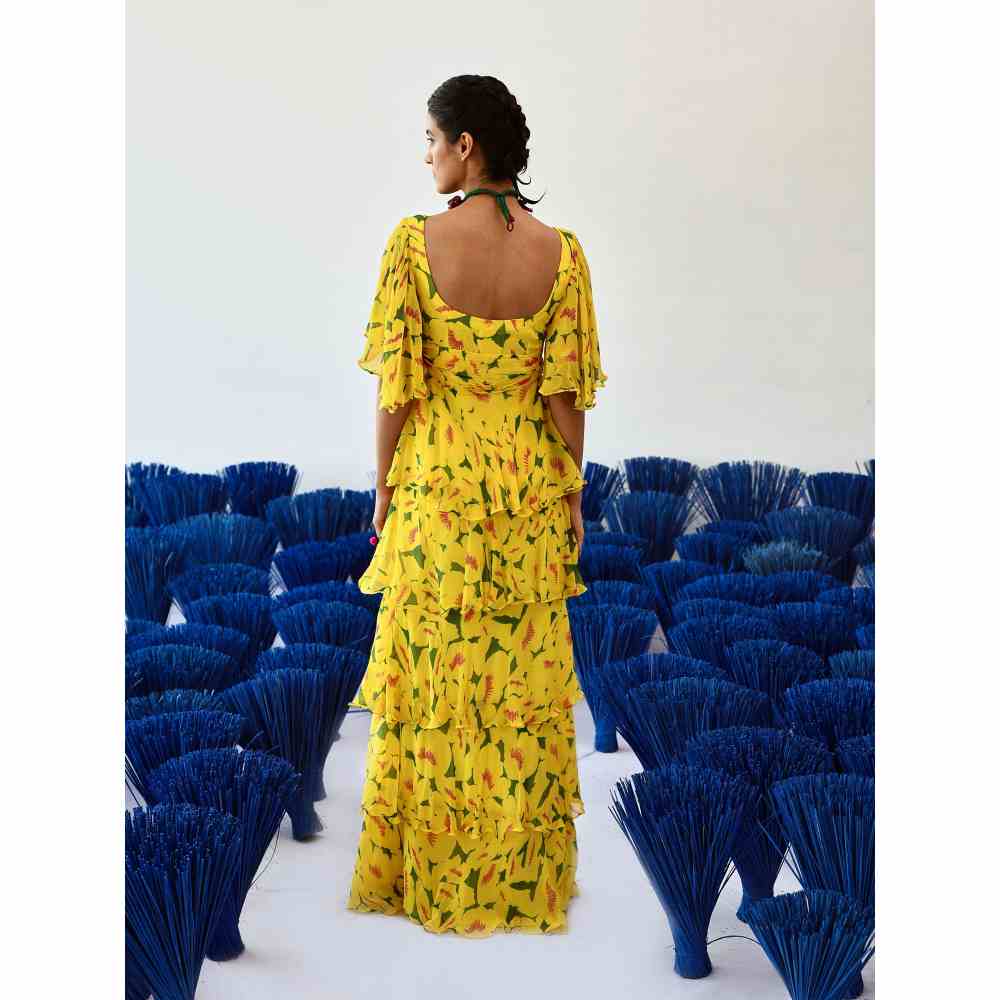 Baise Gaba Suri Printed Maxi Dress in Yellow Color