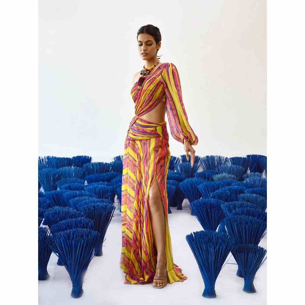 Baise Gaba La Printed Maxi Dress in Yellow Color