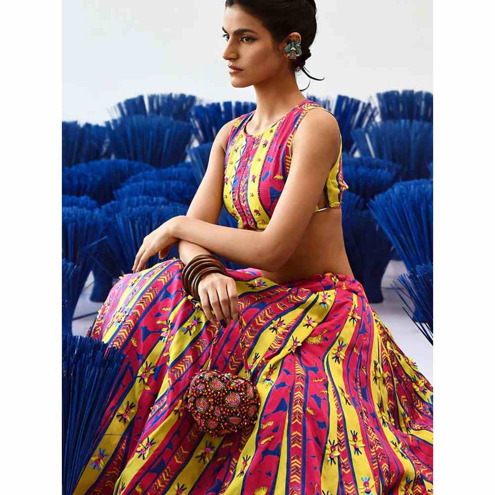 Baise Gaba Calf Length Baagh Short Skirt with Blouse (Set of 2)