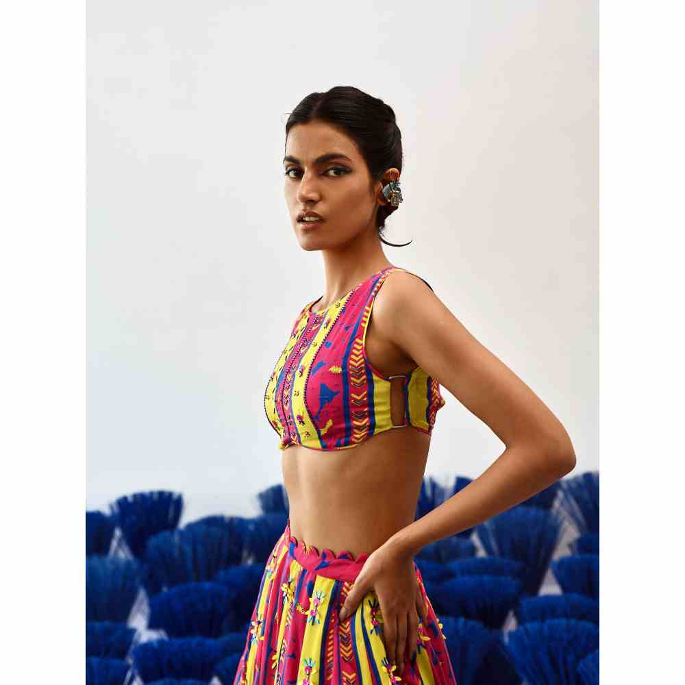 Baise Gaba Calf Length Baagh Short Skirt with Blouse (Set of 2)