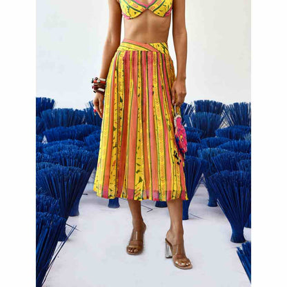 Baise Gaba Yellow Midi Length Printed Geel Skirt