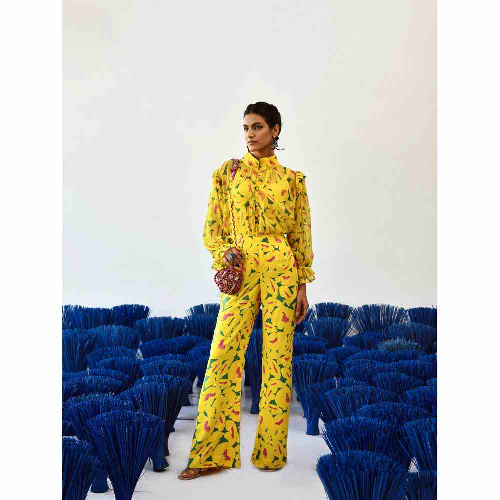 Baise Gaba Yellow Printed Straight Fit Avi Pants