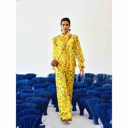 Baise Gaba Yellow Printed Straight Fit Avi Pants