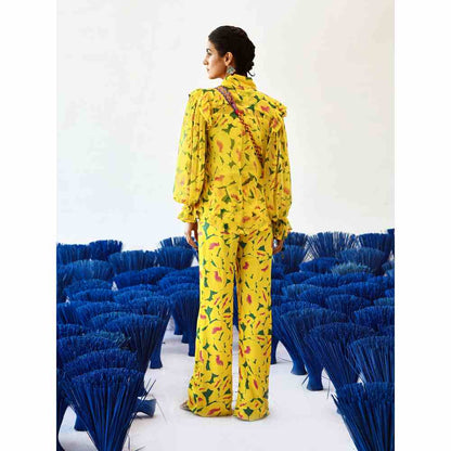 Baise Gaba Yellow Printed Feminine Collar Atrangi Shirt with Slip (Set of 2)