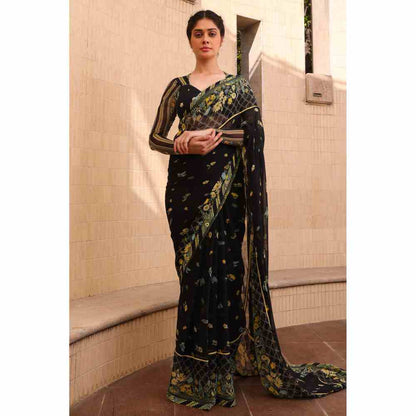 Baise Gaba Starla Saree With Unstitched Blouse Piece - Black