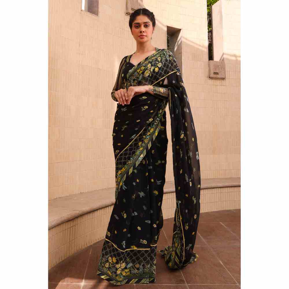 Baise Gaba Starla Saree With Unstitched Blouse Piece - Black