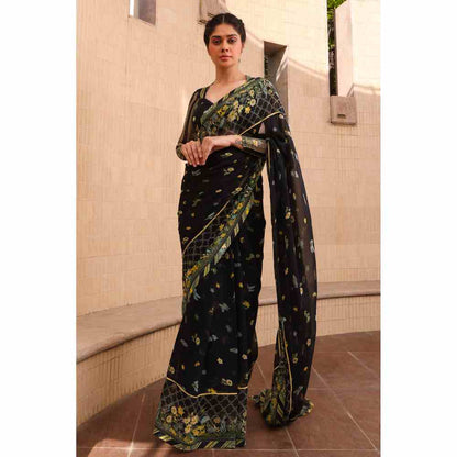 Baise Gaba Starla Saree With Unstitched Blouse Piece - Black