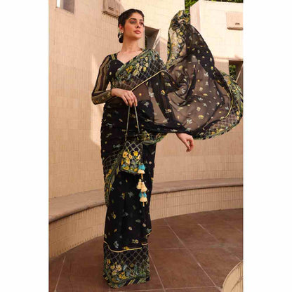 Baise Gaba Starla Saree With Unstitched Blouse Piece - Black
