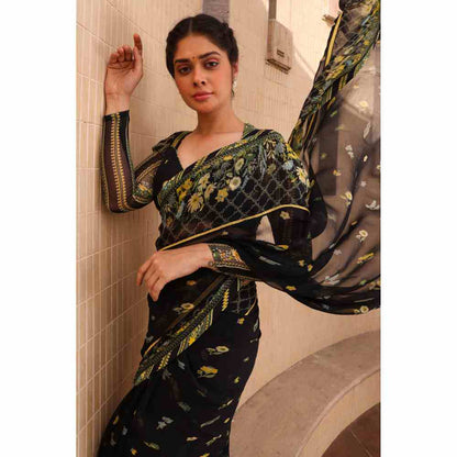 Baise Gaba Starla Saree With Unstitched Blouse Piece - Black