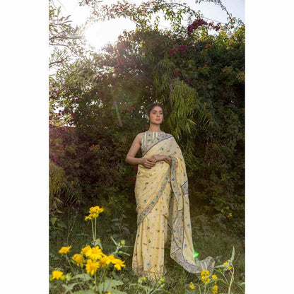 Baise Gaba Serenitee Saree With Unstitched Blouse Piece - Yellow
