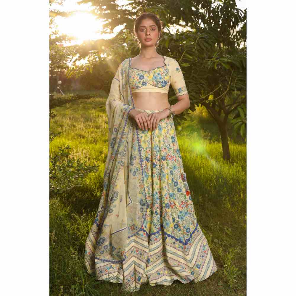 Baise Gaba Paradise Lehenga - Yellow (Set of 3)