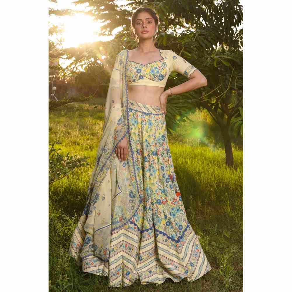 Baise Gaba Paradise Lehenga - Yellow (Set of 3)