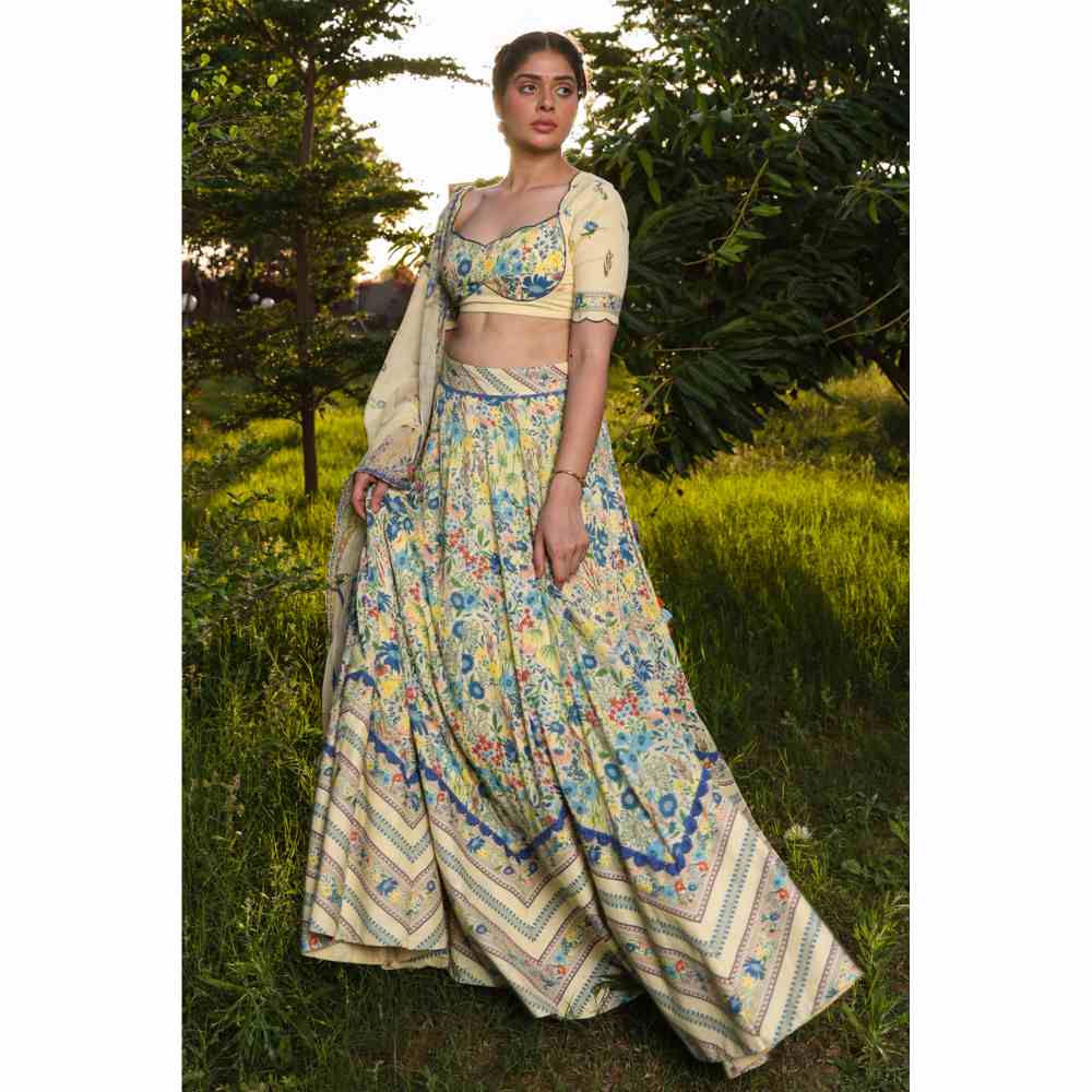 Baise Gaba Paradise Lehenga - Yellow (Set of 3)