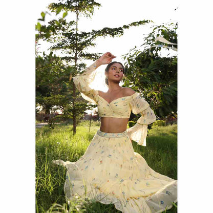 Baise Gaba Flourish Lehenga - Yellow (Set of 2)