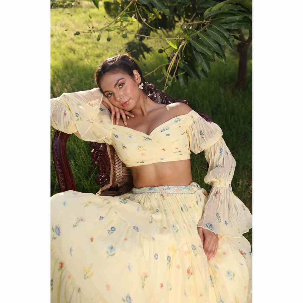 Baise Gaba Flourish Lehenga - Yellow (Set of 2)