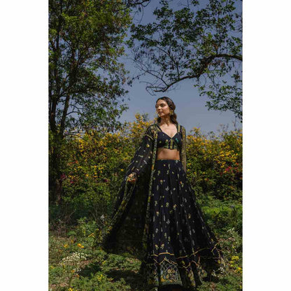 Baise Gaba Cosmos Lehenga - Black (Set of 3)